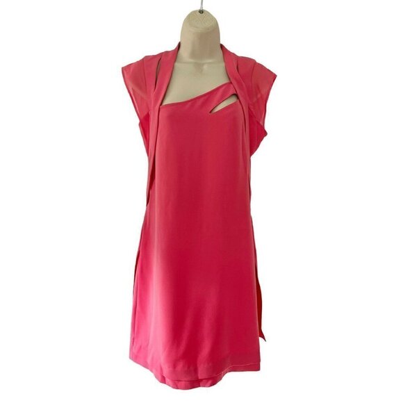 THE KOOPLES Salmon Pink Crepe Chiffon Shift Dress Woman's Sz XS - Picture 2 of 7
